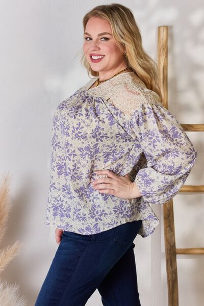 Hailey & Co Full Size Lace Detail Printed Blouse Blouse Trendsi   