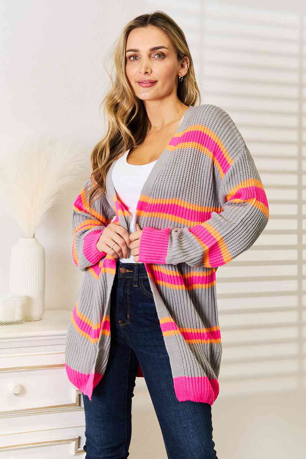 Woven Right Ribbed Long Sleeve Cardigan Cardigan Trendsi   