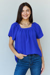 Ninexis Keep Me Close Square Neck Short Sleeve Blouse in Royal Top Trendsi Royal S 