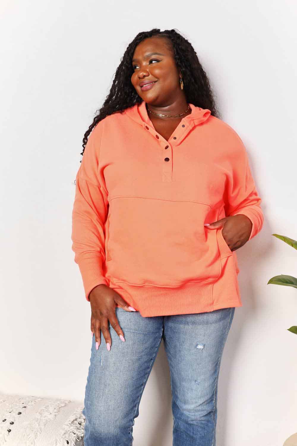 Double Take Quarter-Snap Dropped Shoulder Hoodie - NeoKira Unlimited