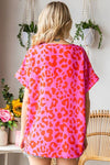 First Love Leopard V-Neck Short Sleeve Woven Top Top Trendsi   