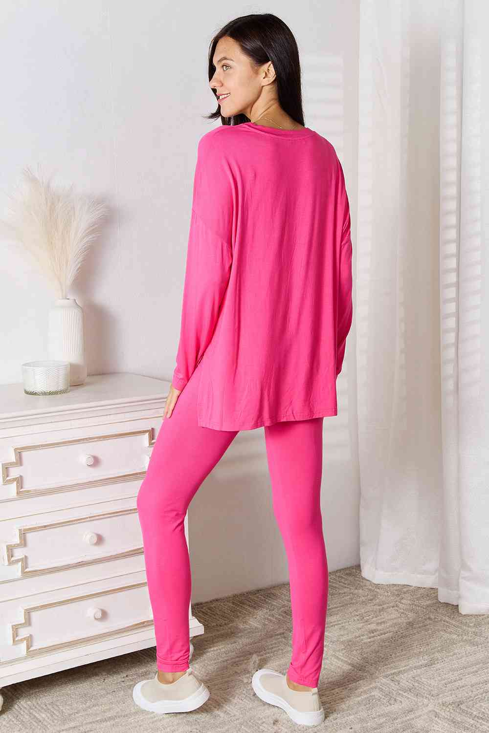 Basic Bae Full Size V-Neck Soft Rayon Long Sleeve Top and Pants Lounge Set Loungewear Trendsi   