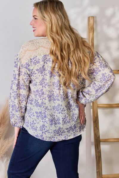 Hailey & Co Full Size Lace Detail Printed Blouse Blouse Trendsi   