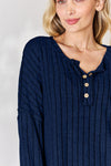 Basic Bae Full Size Ribbed Half Button Long Sleeve Top Top Trendsi   