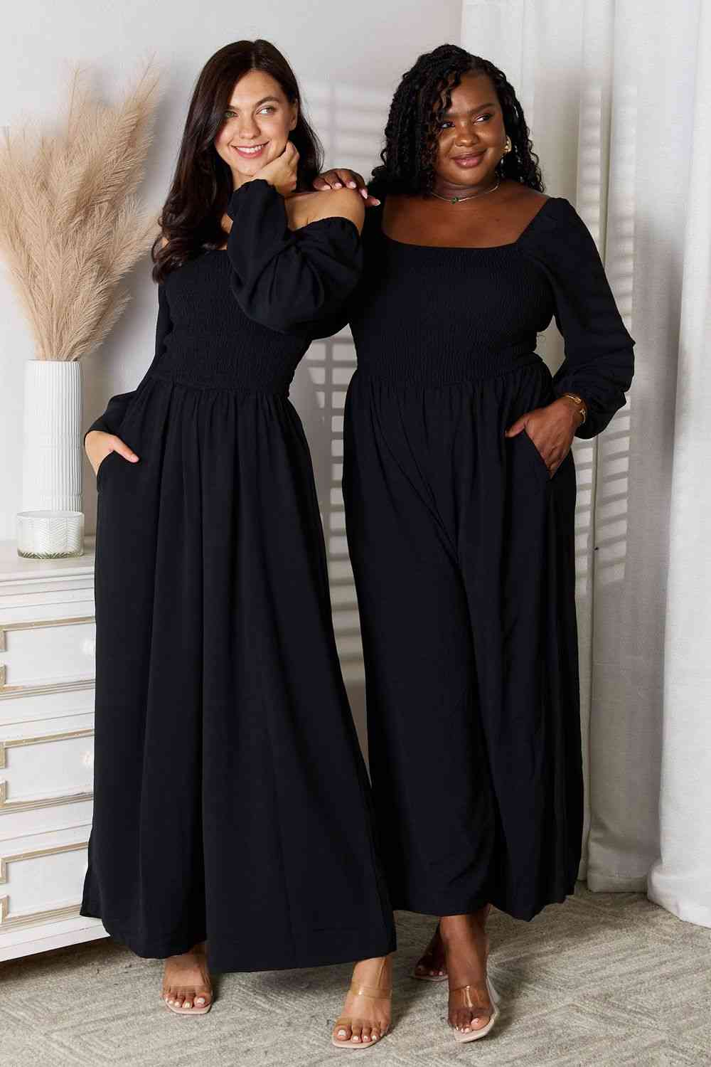 Double Take Square Neck Jumpsuit with Pockets Jumpsuits Trendsi Black S 