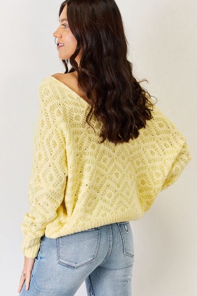 HYFVE V-Neck Patterned Long Sleeve Sweater Sweater Trendsi   