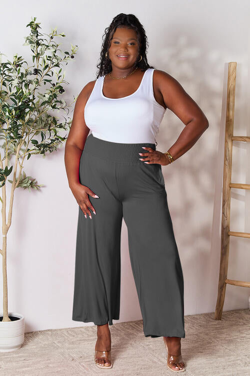 Double Take Full Size Smocked Wide Waistband Wide Leg Pants Pants Trendsi   