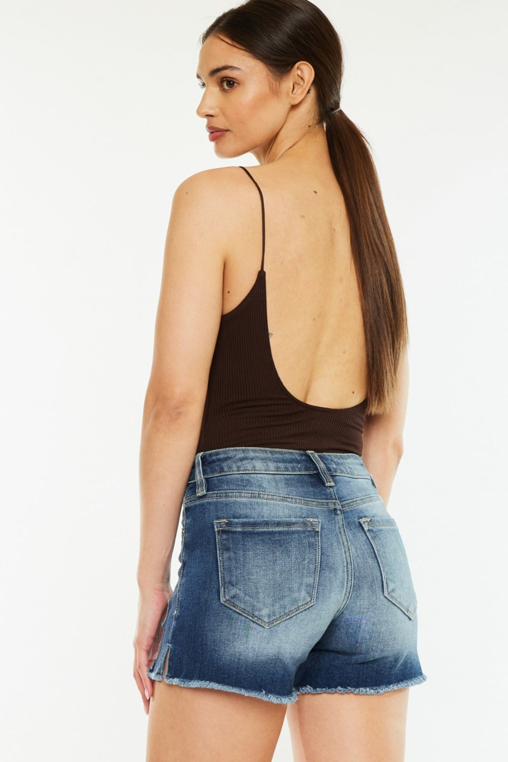 Kancan High Waist Raw Hem Denim Shorts Denim Shorts Trendsi   