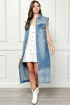 Veveret Full Size Distressed Sleeveless Longline Denim Jacket Jacket Trendsi   