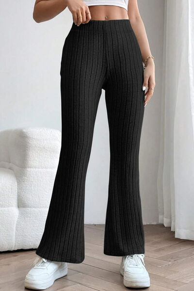 Basic Bae Full Size Ribbed High Waist Flare Pants - NeoKira Unlimited