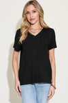 Basic Bae Full Size V-Neck High-Low T-Shirt Top Trendsi Black S 