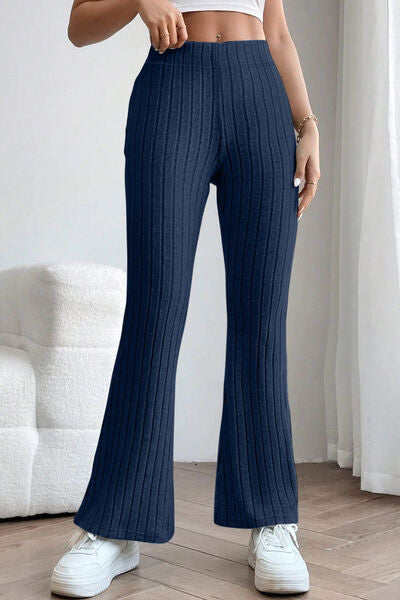 Basic Bae Full Size Ribbed High Waist Flare Pants Pants Trendsi   