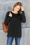 Basic Bae Full Size Round Neck Dropped Shoulder Shirt Top Trendsi Black S 