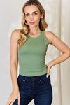 Basic Bae Full Size Round Neck Slim Tank Tank Top Trendsi Sage S 