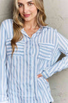 Ninexis Take Your Time Collared Button Down Striped Shirt Top Trendsi   