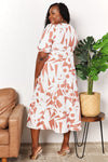 Double Take Printed Surplice Balloon Sleeve Dress Midi Dress Trendsi   