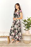 Double Take Floral Flutter Sleeve Tie-Waist Split Dress Maxi Dress Trendsi   