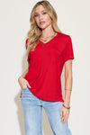 Basic Bae Full Size V-Neck High-Low T-Shirt Top Trendsi Red S 