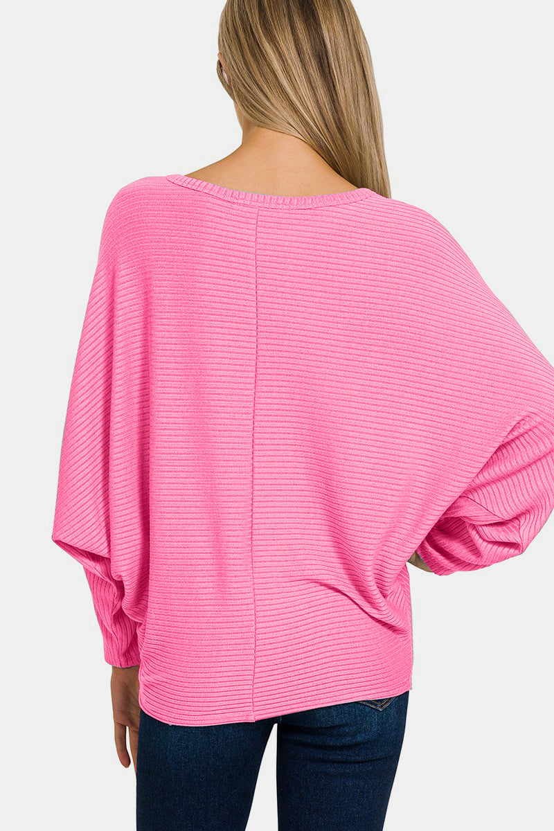 Zenana Ribbed Round Neck Long Sleeve Top Top Trendsi   