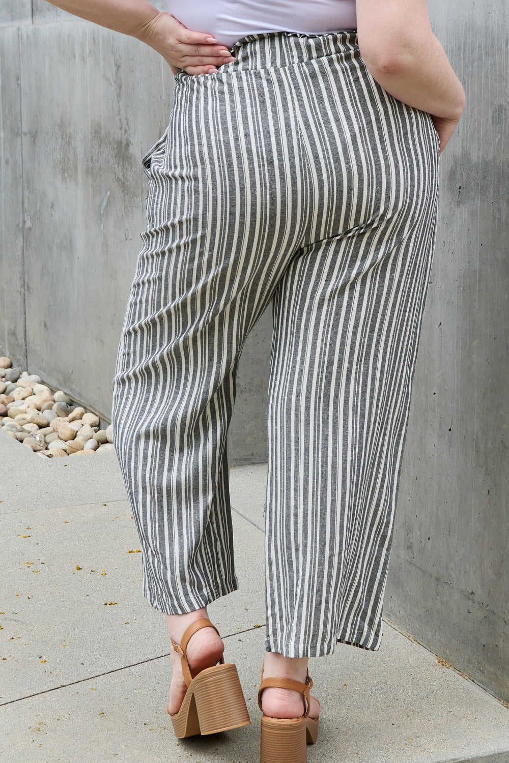 Heimish Find Your Path Full Size Paperbag Waist Striped Culotte Pants Pants Trendsi   