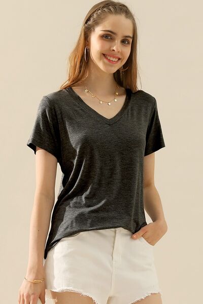 Ninexis Full Size V-Neck Short Sleeve T-Shirt T-Shirt Trendsi H CHARCOAL S 