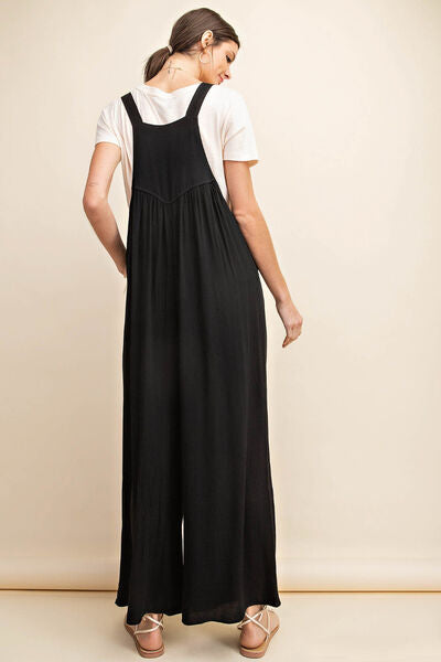 Kori America Full Size Sleeveless Ruched Wide Leg Overalls - NeoKira Unlimited