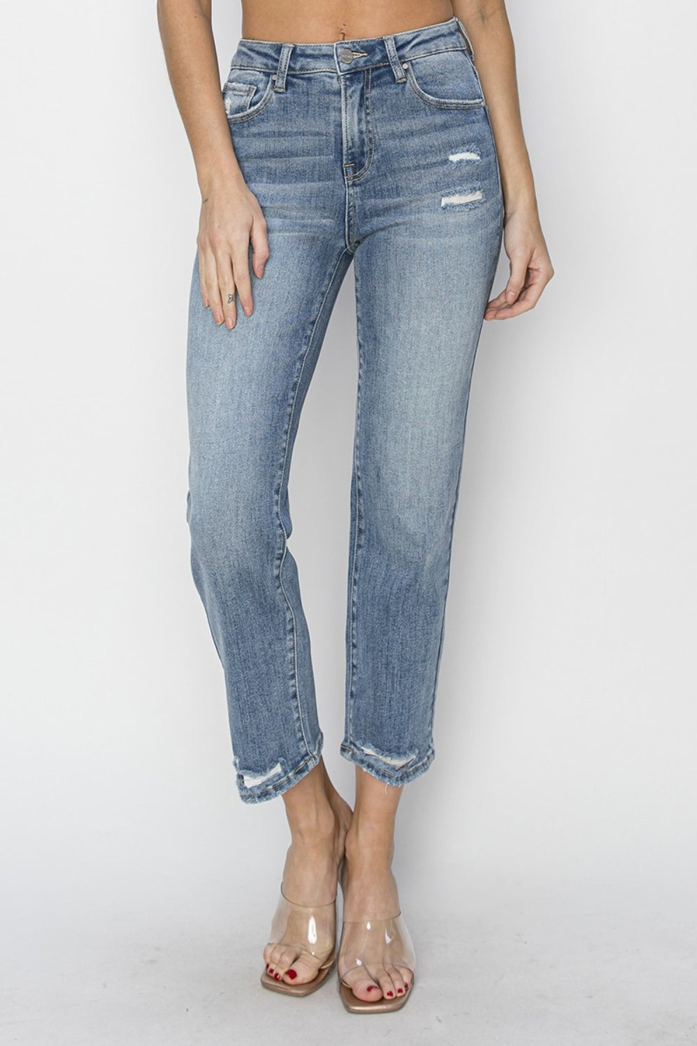 RISEN Full Size High Waist Distressed Cropped Jeans - NeoKira Unlimited