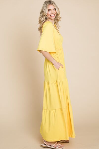 Culture Code Backless Plunge Half Sleeve Tiered Dress Maxi Dress Trendsi   