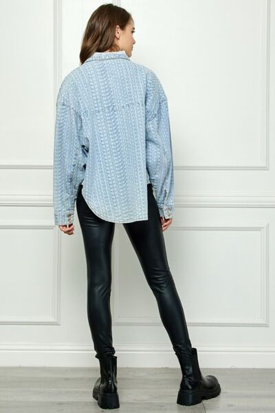 Veveret Button Up Dropped Shoulder Denim Top - NeoKira Unlimited