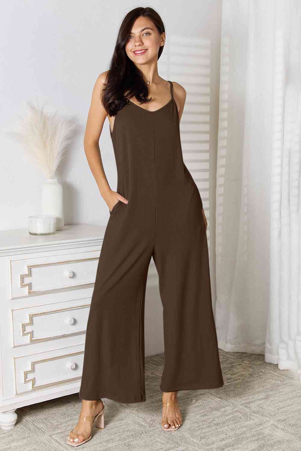 Basic Bae Full Size Spaghetti Strap V-Neck Jumpsuit Jumpsuits Trendsi   