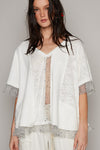 POL Openwork V-Neck Half Sleeve Top Top Trendsi Off White S 