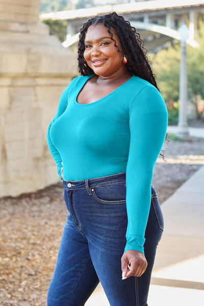 Basic Bae Full Size Round Neck Long Sleeve Bodysuit Top Trendsi   