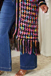 Double Take Full Size Multicolored Open Front Fringe Hem Cardigan Cardigan Trendsi   