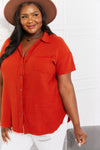 Zenana Full Size Summer Breeze Gauze Short Sleeve Shirt in Copper Top Trendsi   