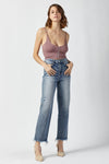 RISEN High Waist Raw Hem Straight Jeans Jeans Trendsi   