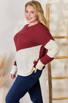 Hailey & Co Full Size Color Block Dropped Shoulder Knit Top Top Trendsi   