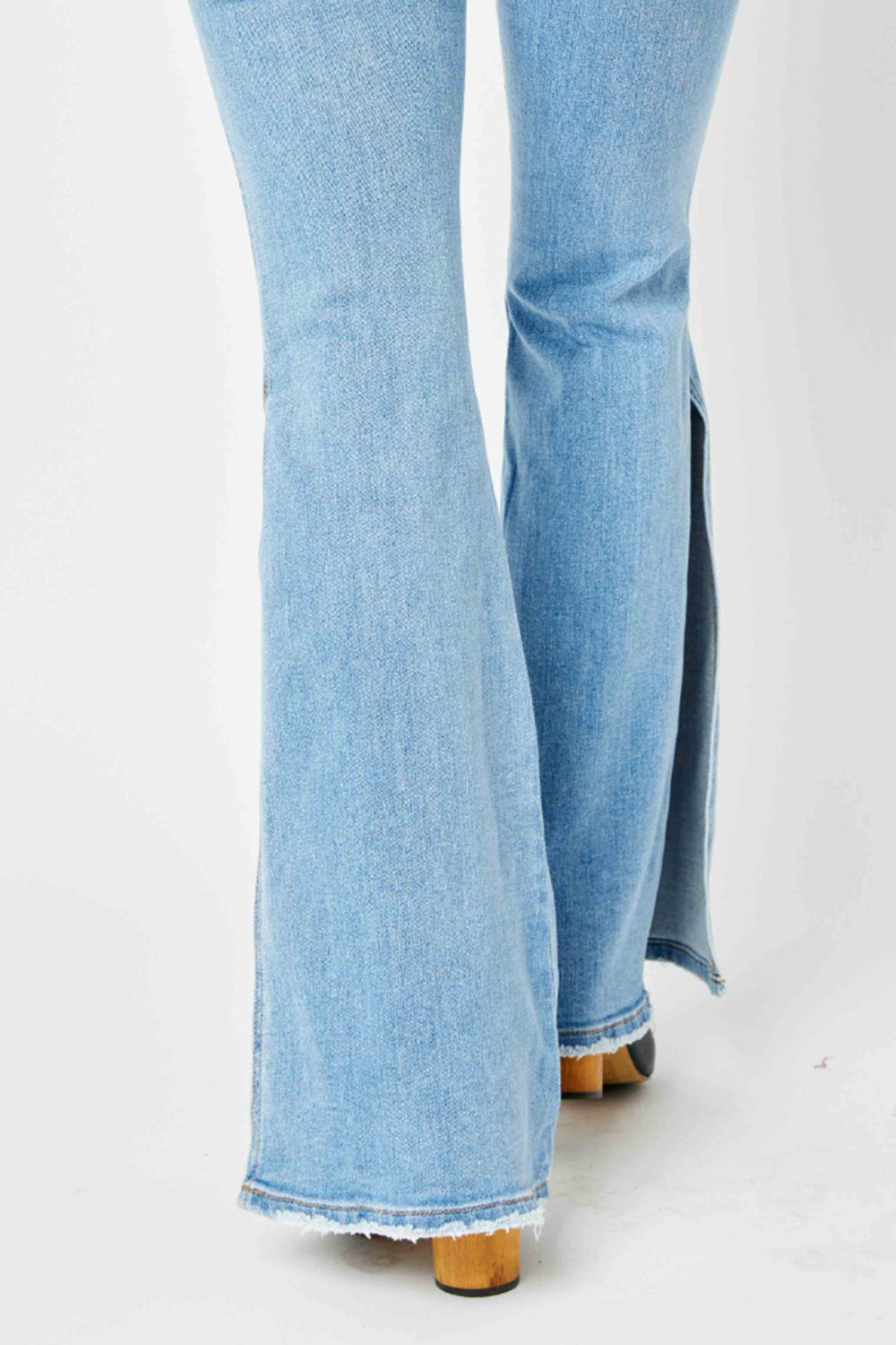 Judy Blue Full Size Mid Rise Raw Hem Slit Flare Jeans - NeoKira Unlimited