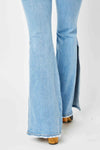 Judy Blue Full Size Mid Rise Raw Hem Slit Flare Jeans Jeans Trendsi   