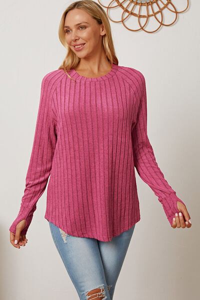 Basic Bae Full Size Ribbed Thumbhole Sleeve T-Shirt - NeoKira Unlimited