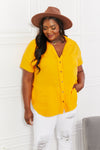 Zenana Full Size Summer Breeze Gauze Short Sleeve Shirt in Mustard Top Trendsi   