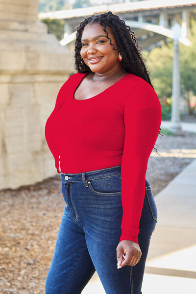 Basic Bae Full Size Round Neck Long Sleeve Bodysuit - NeoKira Unlimited