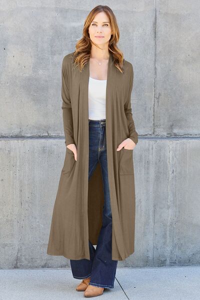 Basic Bae Full Size Open Front Long Sleeve Cover Up Cover Up Trendsi Chestnut S 