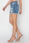 RISEN Stepped Waist Frayed Denim Shorts Denim Shorts Trendsi   