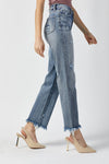 RISEN High Waist Raw Hem Straight Jeans Jeans Trendsi   