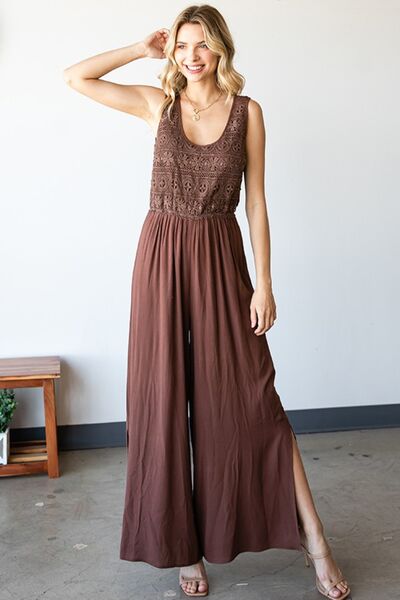 First Love Tie Back Sleeveless Slit Wide Leg Jumpsuit - NeoKira Unlimited