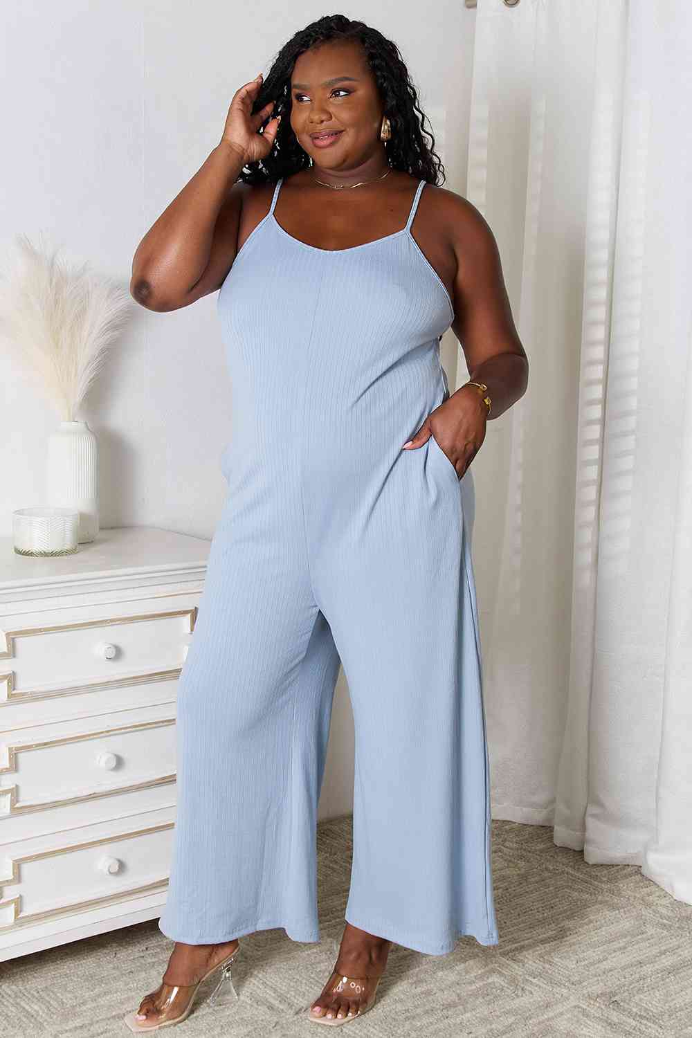 Basic Bae Full Size Spaghetti Strap V-Neck Jumpsuit Jumpsuits Trendsi   