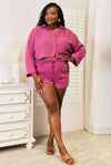 Basic Bae Buttoned Long Sleeve Top and Shorts Set Shorts Set Trendsi   