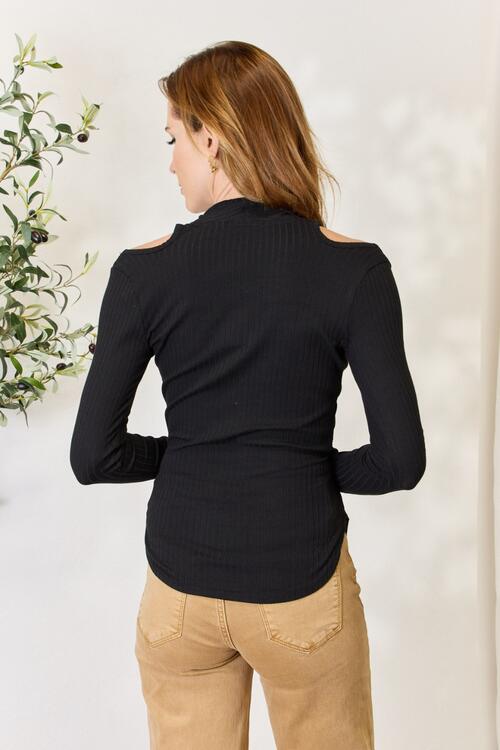 Culture Code Full Size Ribbed Surplice Cold Shoulder Top - NeoKira Unlimited