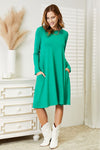 Zenana Full Size Long Sleeve Flare Dress with Pockets Mini Dress Trendsi   