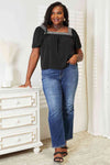 Double Take Contrast Square Neck Puff Sleeve Blouse Top Trendsi   